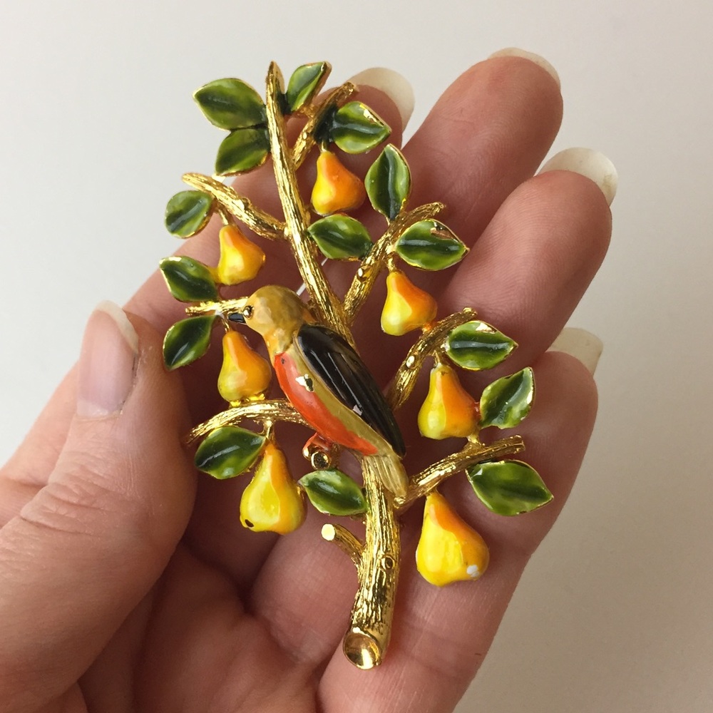 Vintage Cadoro Partridge In A Pear Tree Brooch